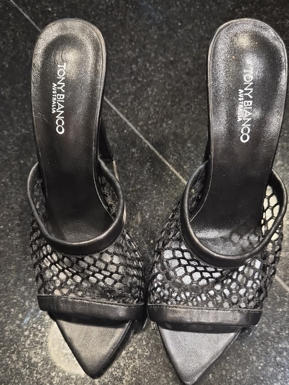 Tony Bianco Aroma Mesh Pointed-Toe Heeled Mules Black Heeled Mules